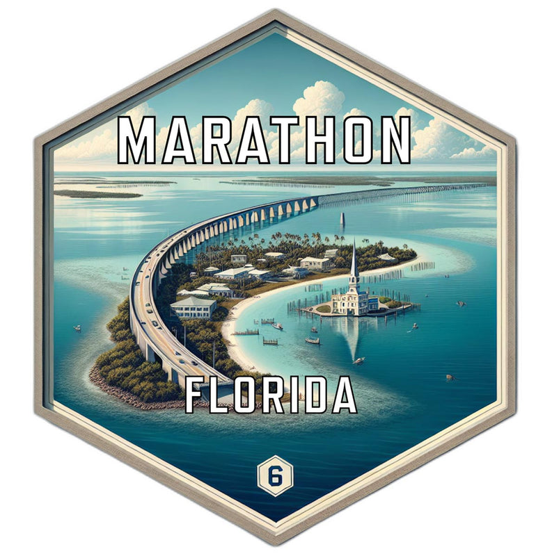 Marathon Florida Souvenir Travel Destination Die Cut Hexagon Fridge Magnet 2-Inch