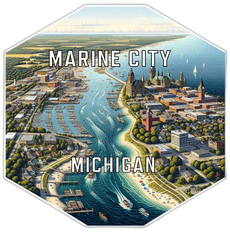 Marine City Michigan Souvenir Travel Destination Die Cut Hexagon Fridge Magnet 2-Inch