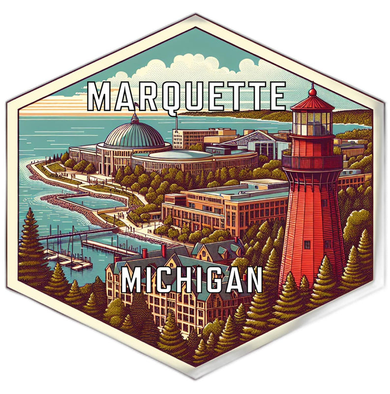 Marquette Michigan Souvenir Travel Destination Die Cut Hexagon Fridge Magnet 6-Inch