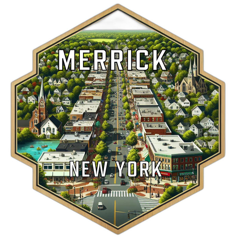 Merrick New York Souvenir Travel Destination Die Cut Hexagon Fridge Magnet 2-Inch