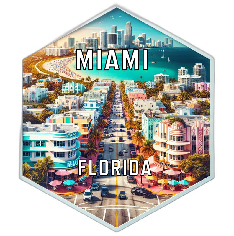 Miami Florida Souvenir Travel Destination Die Cut Hexagon Fridge Magnet 6-Inch