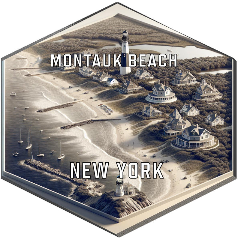 Montauk Beach New York Souvenir Travel Destination Die Cut Hexagon Fridge Magnet 2-Inch