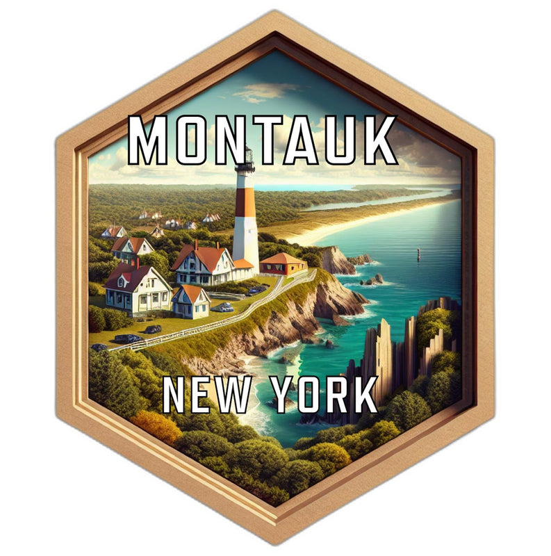 Montauk New York Souvenir Travel Destination Die Cut Hexagon Fridge Magnet 6-Inch