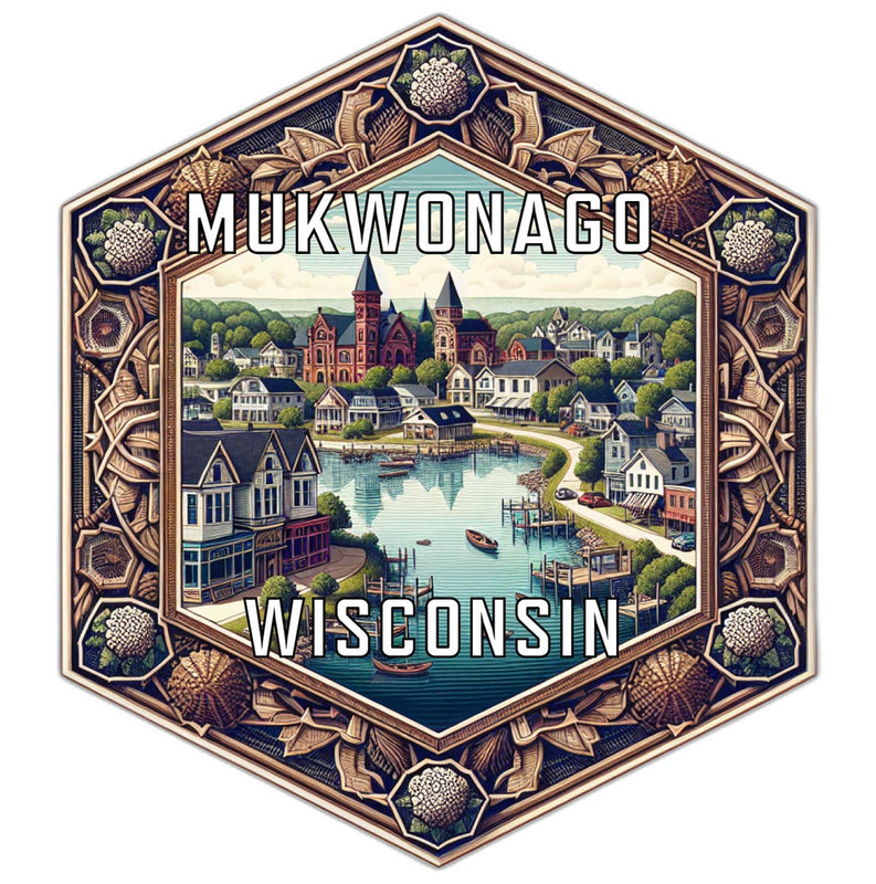 Mukwonago Wisconsin Souvenir Travel Destination Die Cut Hexagon Fridge Magnet 2-Inch