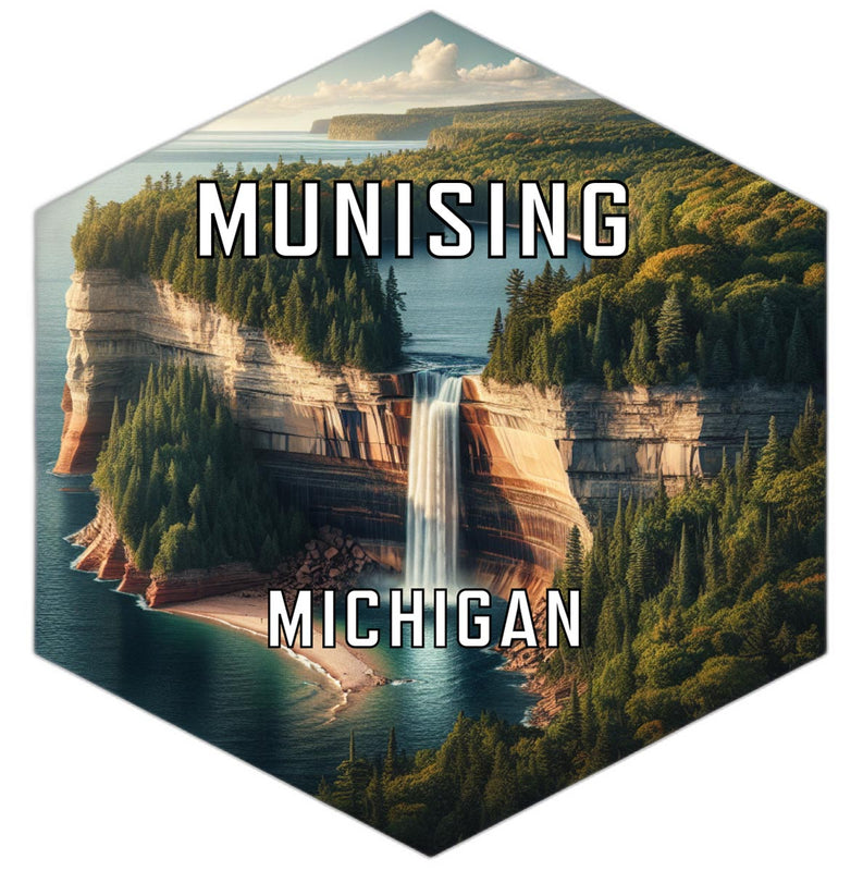 Munising Michigan Souvenir Travel Destination Die Cut Hexagon Fridge Magnet 2-Inch