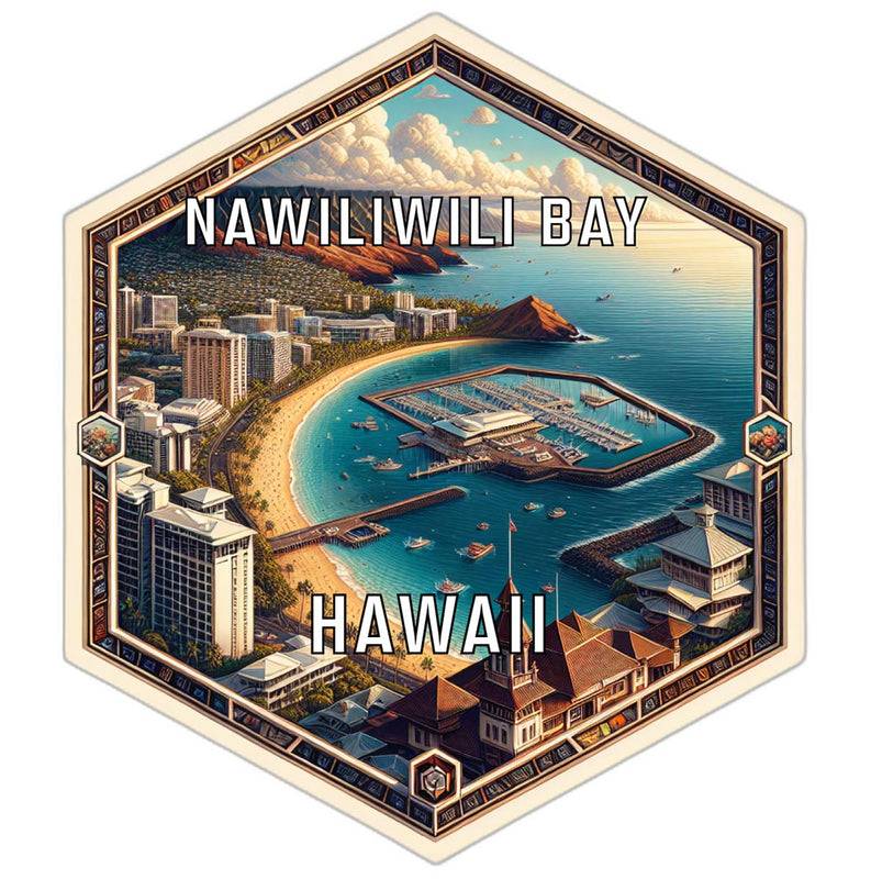 Nawiliwili Bay Hawaii Souvenir Travel Destination Die Cut Hexagon Fridge Magnet 6-Inch