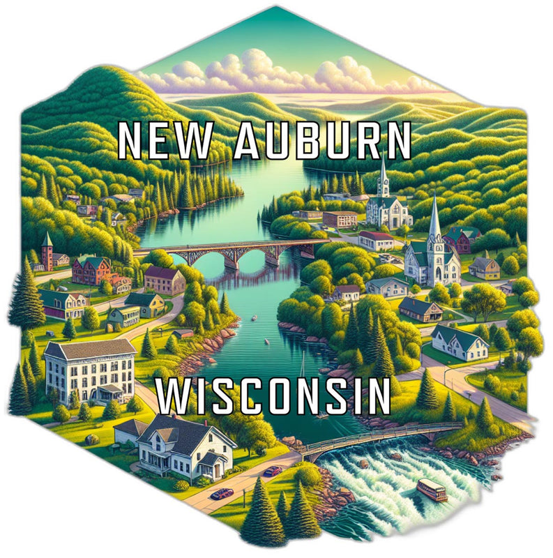 New Auburn Wisconsin Souvenir Travel Destination Die Cut Hexagon Fridge Magnet 2-Inch