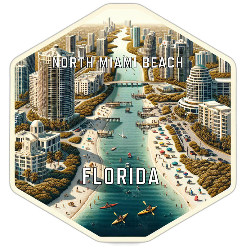 North Miami Beach Florida Souvenir Travel Destination Die Cut Hexagon Fridge Magnet 6-Inch