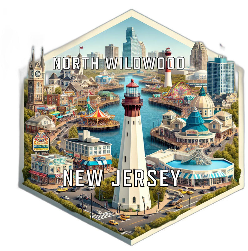 North Wildwood New Jersey Souvenir Travel Destination Die Cut Hexagon Fridge Magnet 2-Inch
