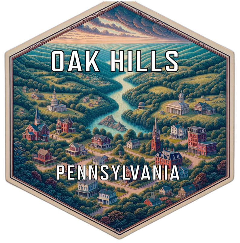 Oak Hills Pennsylvania Souvenir Travel Destination Die Cut Hexagon Fridge Magnet 2-Inch