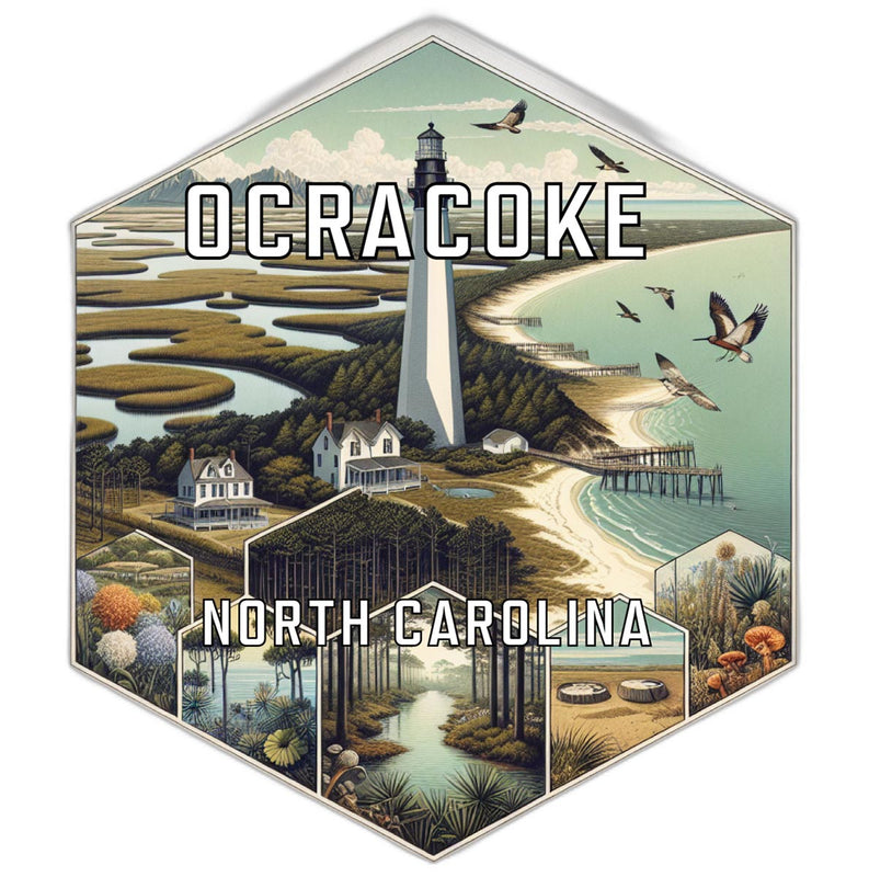 Ocracoke North Carolina Souvenir Travel Destination Die Cut Hexagon Fridge Magnet 2-Inch