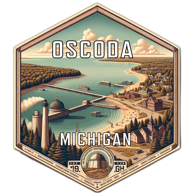 Oscoda Michigan Souvenir Travel Destination Die Cut Hexagon Fridge Magnet 6-Inch