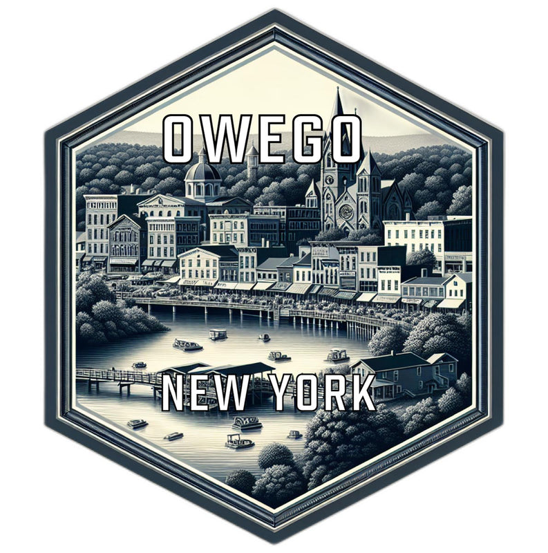 Owego New York Souvenir Travel Destination Die Cut Hexagon Fridge Magnet 2-Inch