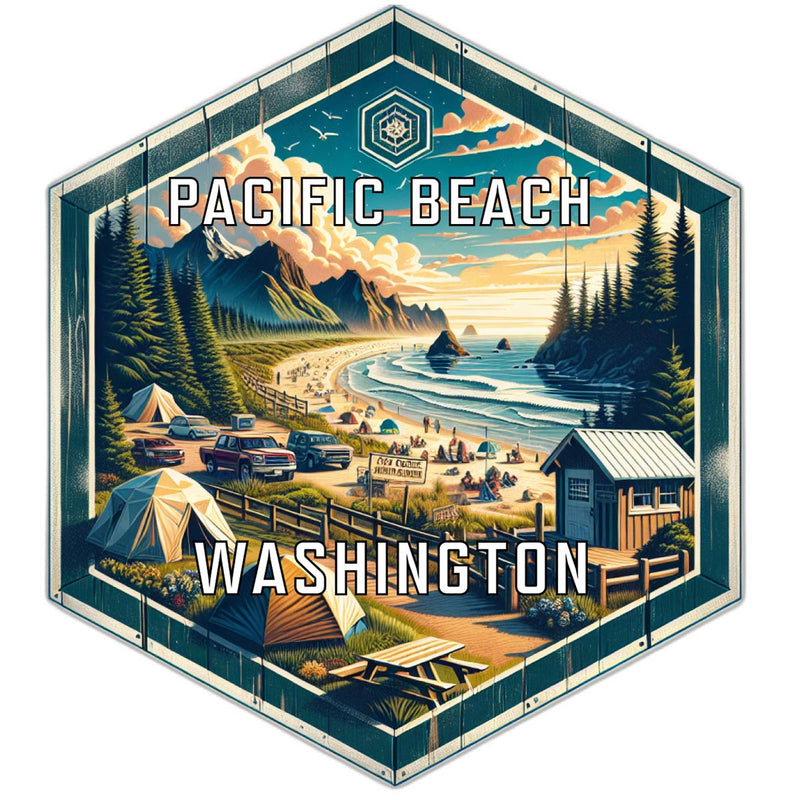 Pacific Beach Washington Souvenir Travel Destination Die Cut Hexagon Fridge Magnet 6-Inch