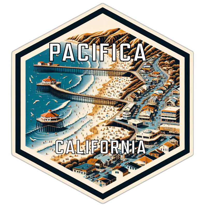 Pacifica California Souvenir Travel Destination Die Cut Hexagon Fridge Magnet 6-Inch