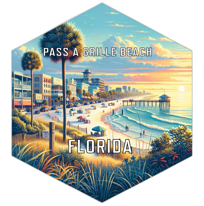 Pass A Grille Beach Florida Souvenir Travel Destination Die Cut Hexagon Fridge Magnet 4-Inch