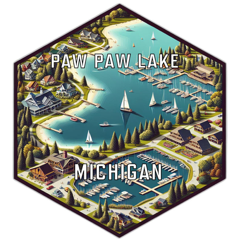 Paw Paw Lake Michigan Souvenir Travel Destination Die Cut Hexagon Fridge Magnet 2-Inch