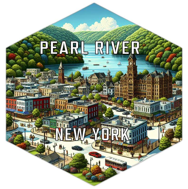 Pearl River New York Souvenir Travel Destination Die Cut Hexagon Fridge Magnet 2-Inch