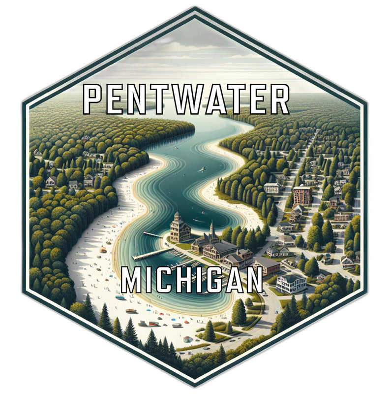 Pentwater Michigan Souvenir Travel Destination Die Cut Hexagon Fridge Magnet 6-Inch