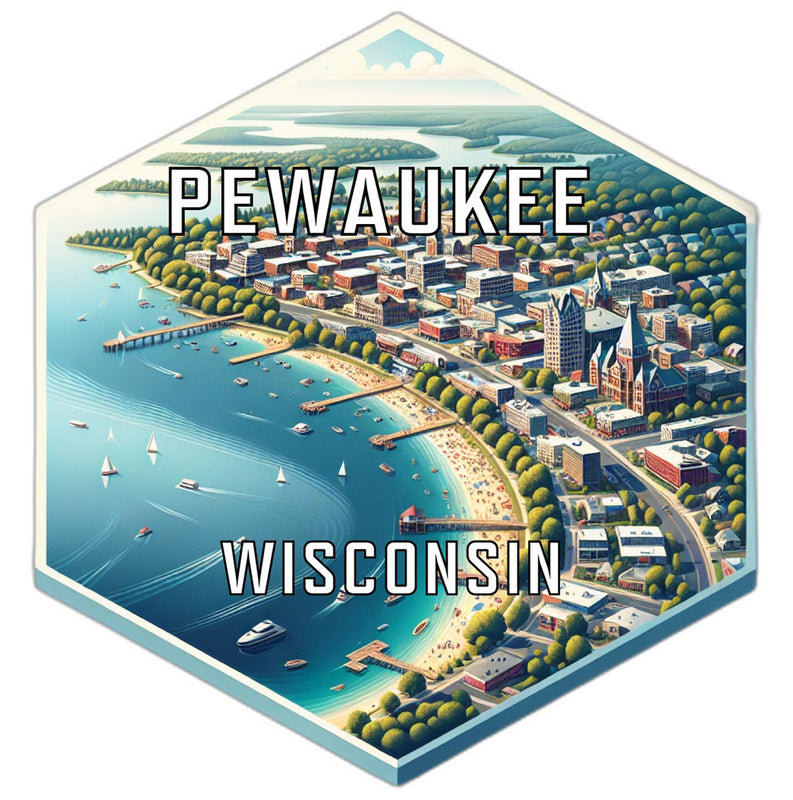 Pewaukee Wisconsin Souvenir Travel Destination Die Cut Hexagon Fridge Magnet 6-Inch