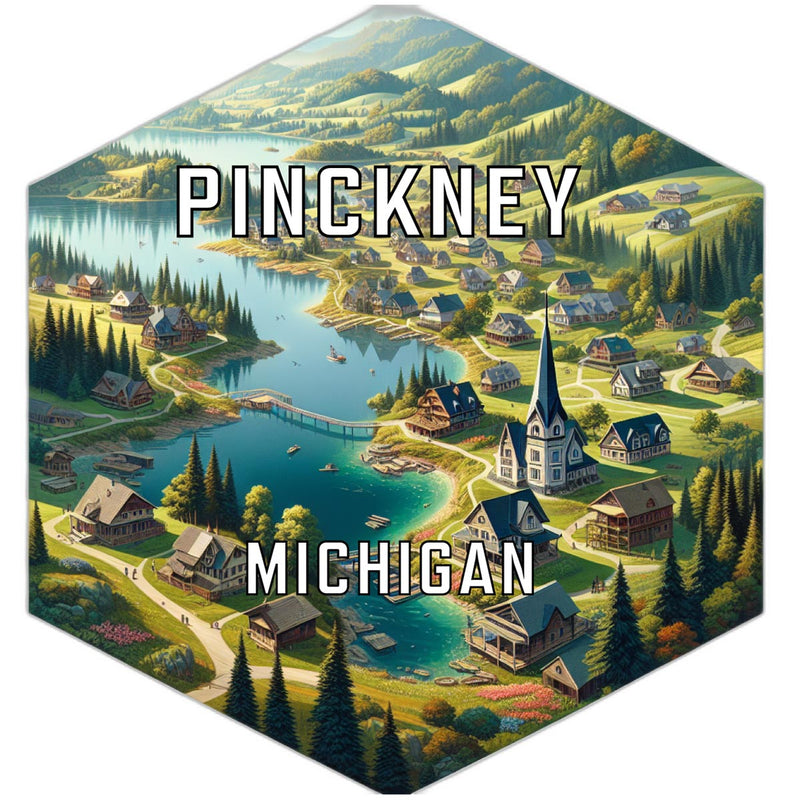 Pinckney Michigan Souvenir Travel Destination Die Cut Hexagon Fridge Magnet 6-Inch