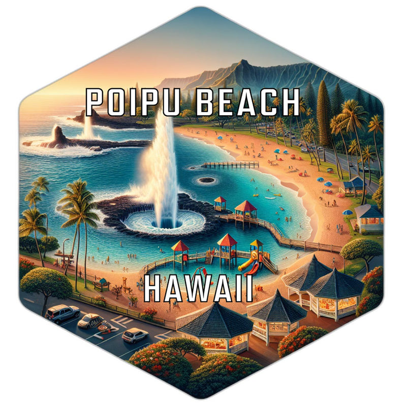 Poipu Beach Hawaii Souvenir Travel Destination Die Cut Hexagon Fridge Magnet 2-Inch