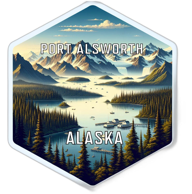 Port Alsworth Alaska Souvenir Travel Destination Die Cut Hexagon Fridge Magnet 2-Inch