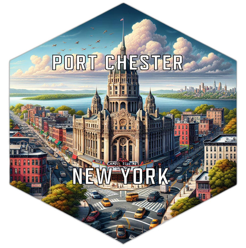 Port Chester New York Souvenir Travel Destination Die Cut Hexagon Fridge Magnet 2-Inch