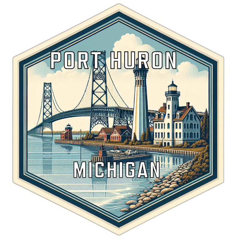 Port Huron Michigan Souvenir Travel Destination Die Cut Hexagon Fridge Magnet 2-Inch
