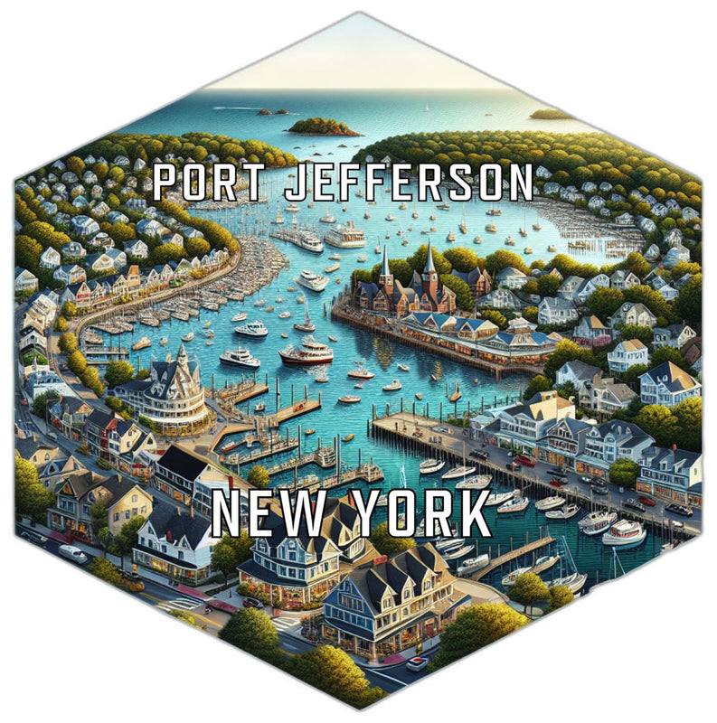Port Jefferson New York Souvenir Travel Destination Die Cut Hexagon Fridge Magnet 6-Inch