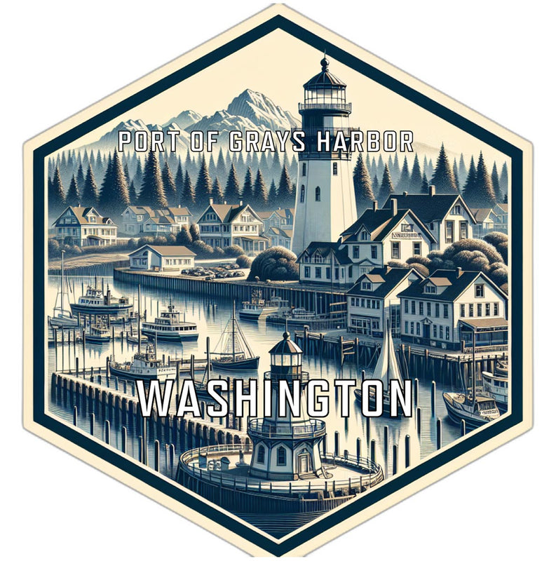 Port Of Grays Harbor Washington Souvenir Travel Destination Die Cut Hexagon Fridge Magnet 6-Inch