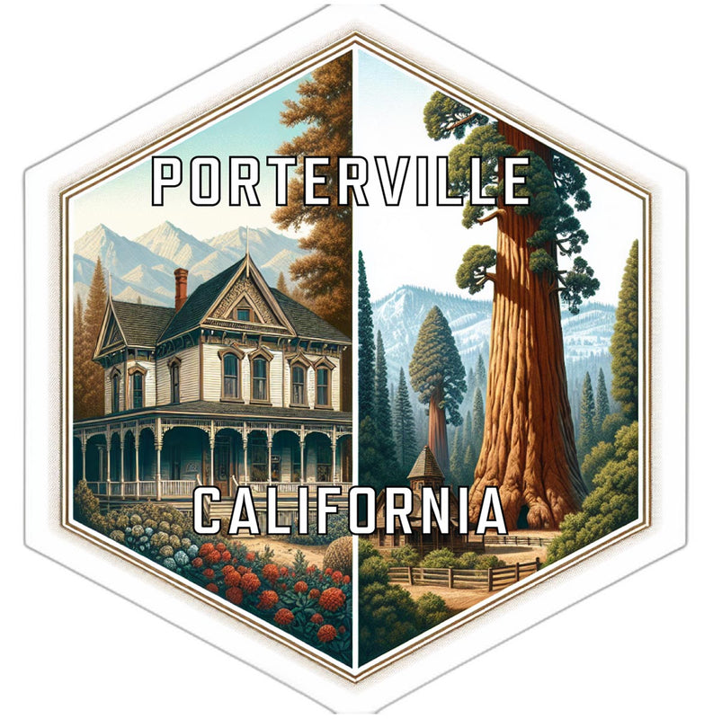 Porterville California Souvenir Travel Destination Die Cut Hexagon Fridge Magnet 6-Inch