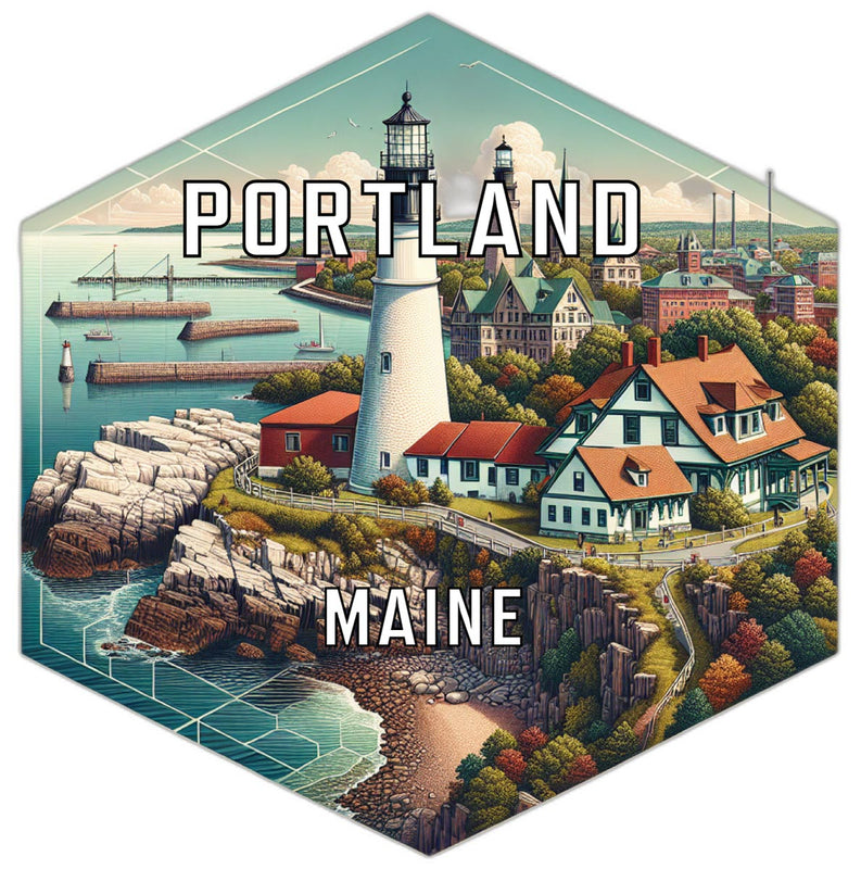 Portland Maine Souvenir Travel Destination Die Cut Hexagon Fridge Magnet 2-Inch