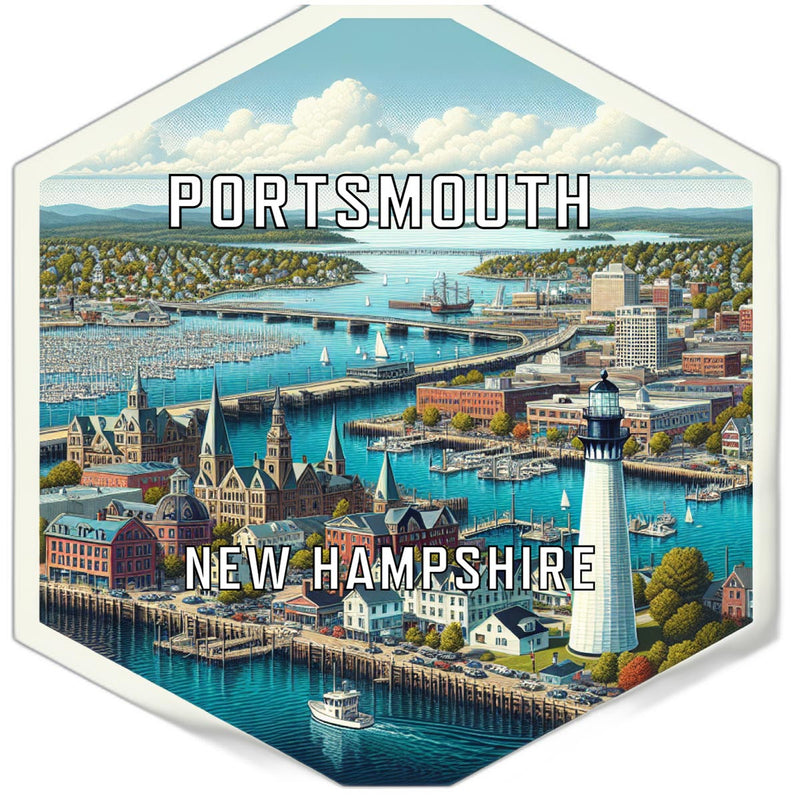 Portsmouth New Hampshire Souvenir Travel Destination Die Cut Hexagon Fridge Magnet 2-Inch