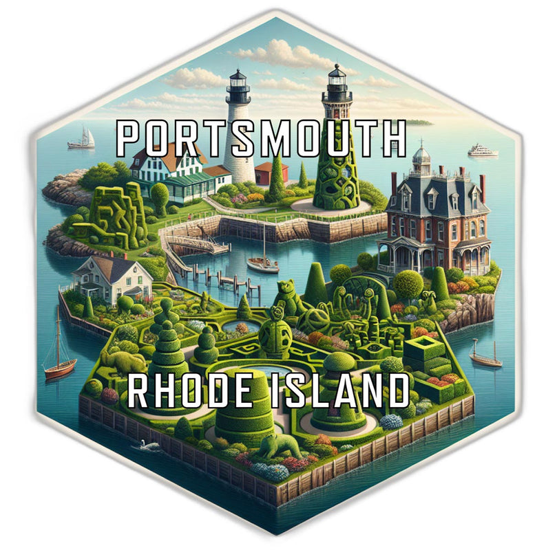 Portsmouth Rhode Island Souvenir Travel Destination Die Cut Hexagon Fridge Magnet 2-Inch