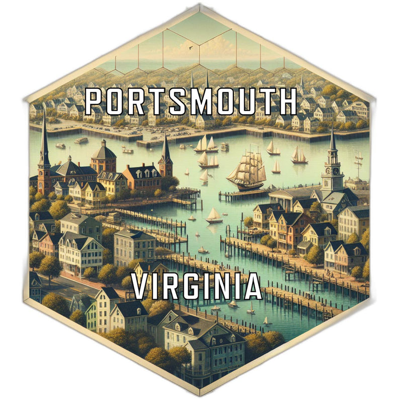 Portsmouth Virginia Souvenir Travel Destination Die Cut Hexagon Fridge Magnet 2-Inch