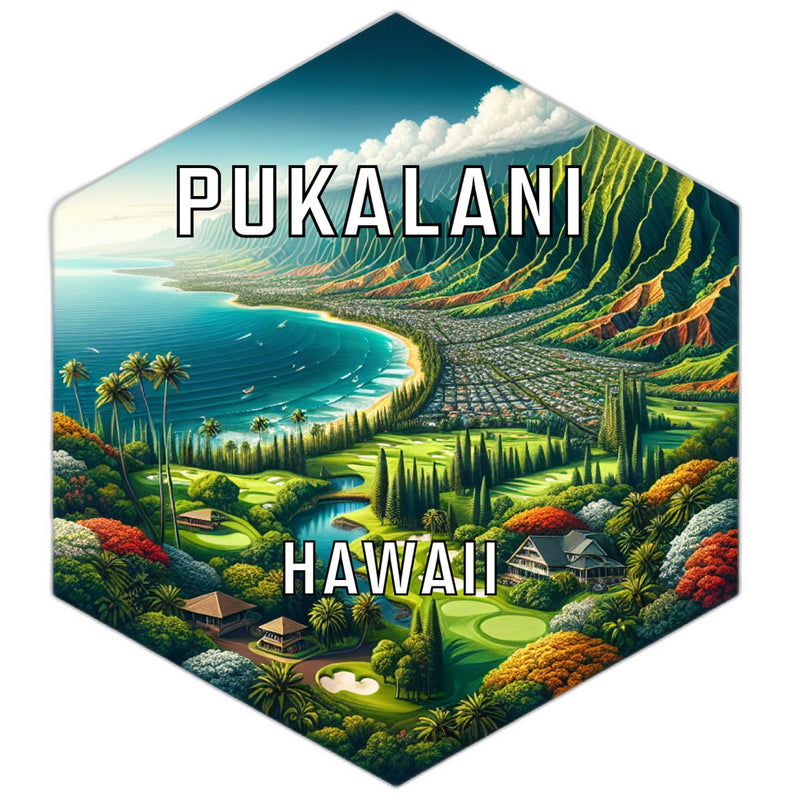 Pukalani Hawaii Souvenir Travel Destination Die Cut Hexagon Fridge Magnet 6-Inch