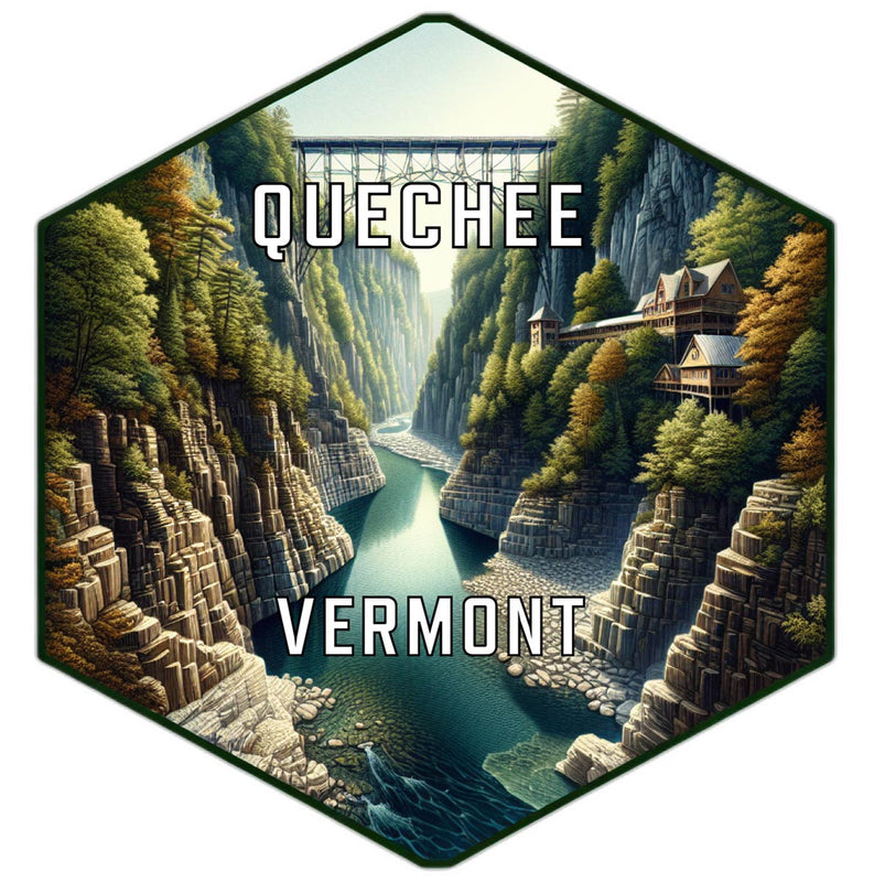 Quechee Vermont Souvenir Travel Destination Die Cut Hexagon Fridge Magnet 2-Inch