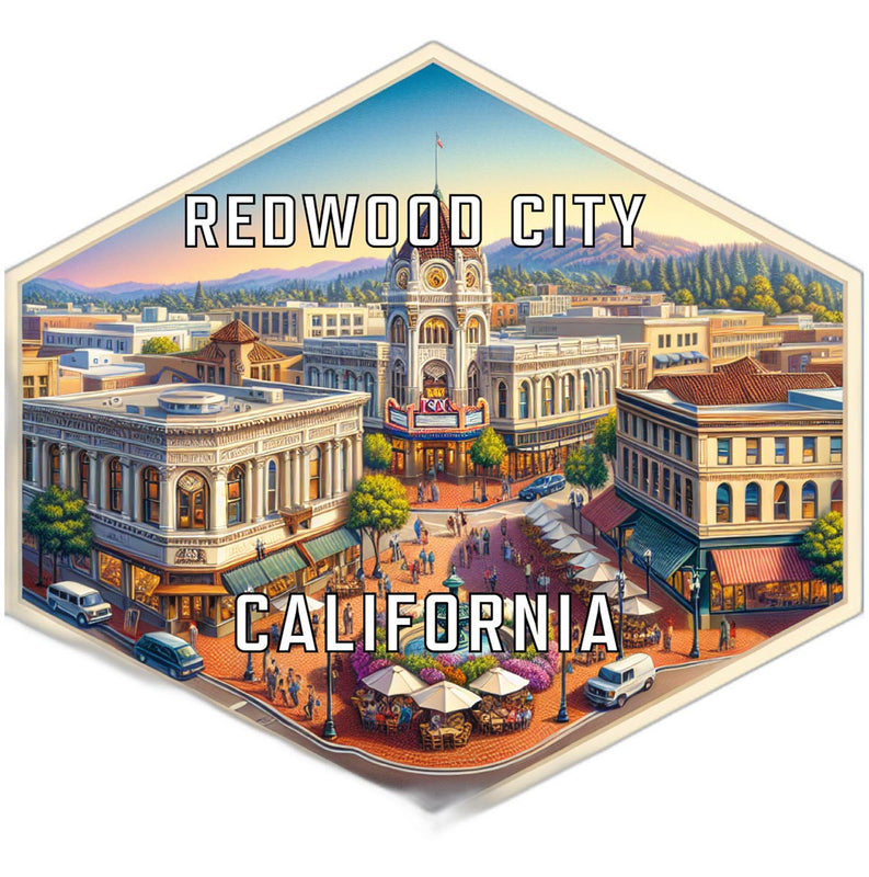 Redwood City California Souvenir Travel Destination Die Cut Hexagon Fridge Magnet 2-Inch
