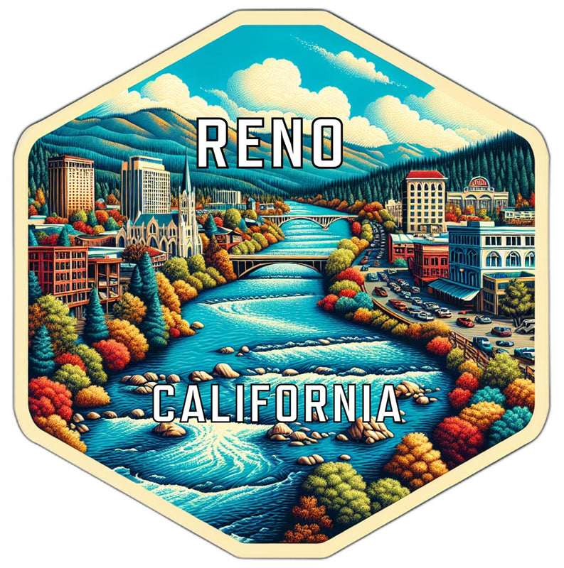 Reno California Souvenir Travel Destination Die Cut Hexagon Fridge Magnet 2-Inch