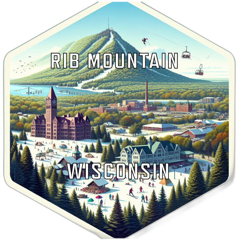 Rib Mountain Wisconsin Souvenir Travel Destination Die Cut Hexagon Fridge Magnet 2-Inch