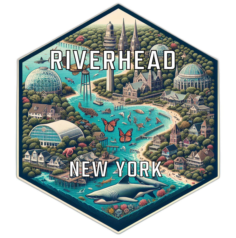 Riverhead New York Souvenir Travel Destination Die Cut Hexagon Fridge Magnet 2-Inch