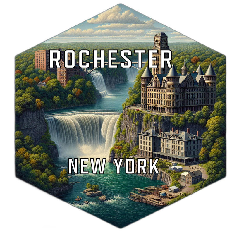 Rochester New York Souvenir Travel Destination Die Cut Hexagon Fridge Magnet 6-Inch