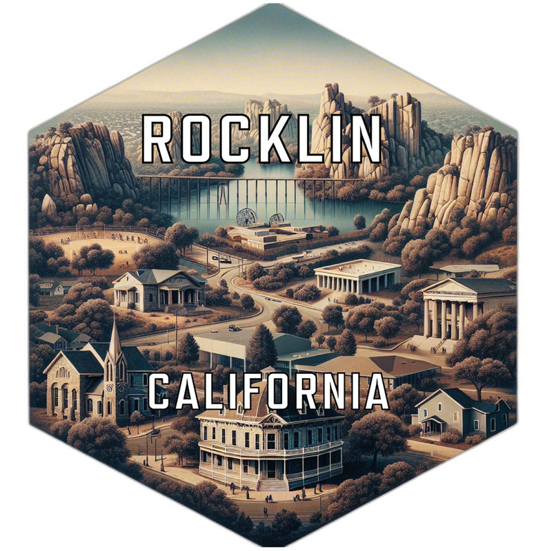 Rocklin California Souvenir Travel Destination Die Cut Hexagon Fridge Magnet 6-Inch