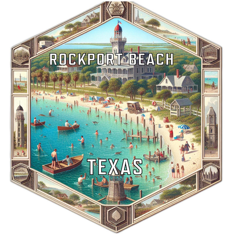 Rockport Beach Texas Souvenir Travel Destination Die Cut Hexagon Fridge Magnet 6-Inch