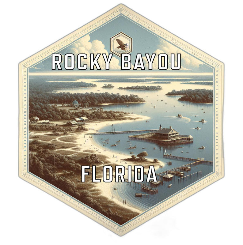 Rocky Bayou Florida Souvenir Travel Destination Die Cut Hexagon Fridge Magnet 2-Inch