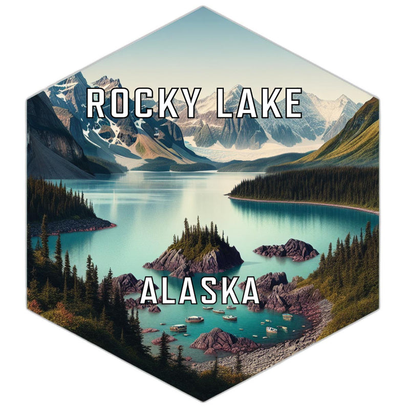 Rocky Lake Alaska Souvenir Travel Destination Die Cut Hexagon Fridge Magnet 2-Inch