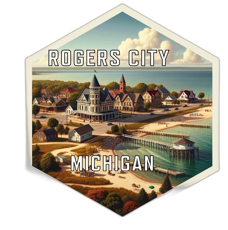 Rogers City Michigan Souvenir Travel Destination Die Cut Hexagon Fridge Magnet 6-Inch