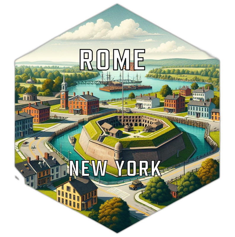 Rome New York Souvenir Travel Destination Die Cut Hexagon Fridge Magnet 2-Inch