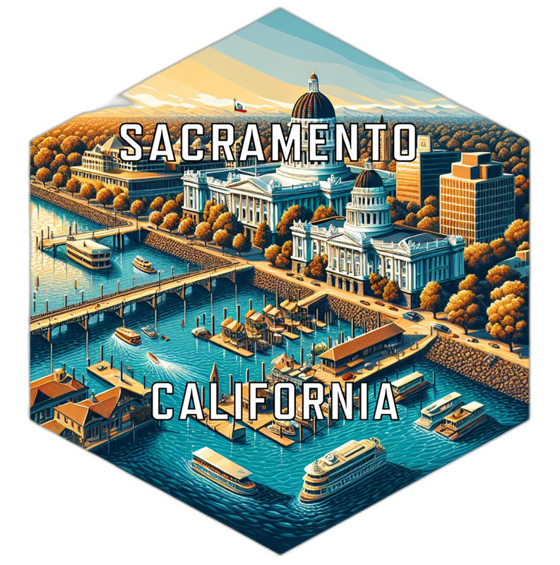 Sacramento California Souvenir Travel Destination Die Cut Hexagon Fridge Magnet 2-Inch